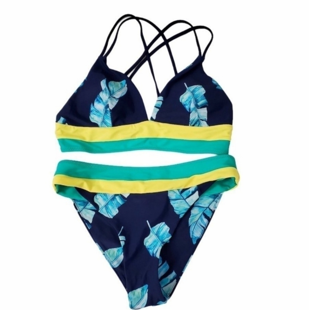 Cupshe Bikini Set Medium Blue Two Piece Swimwear Boho Beach Resortwear NWT